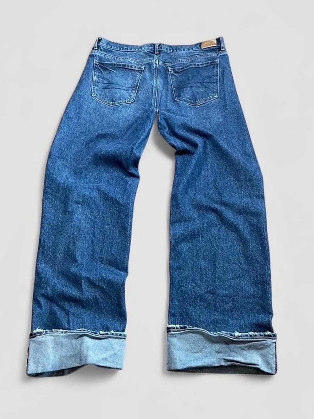 American Eagle Stovepipe Wide Leg Cuffed Jeans Size 14 XLong Distressed Festival